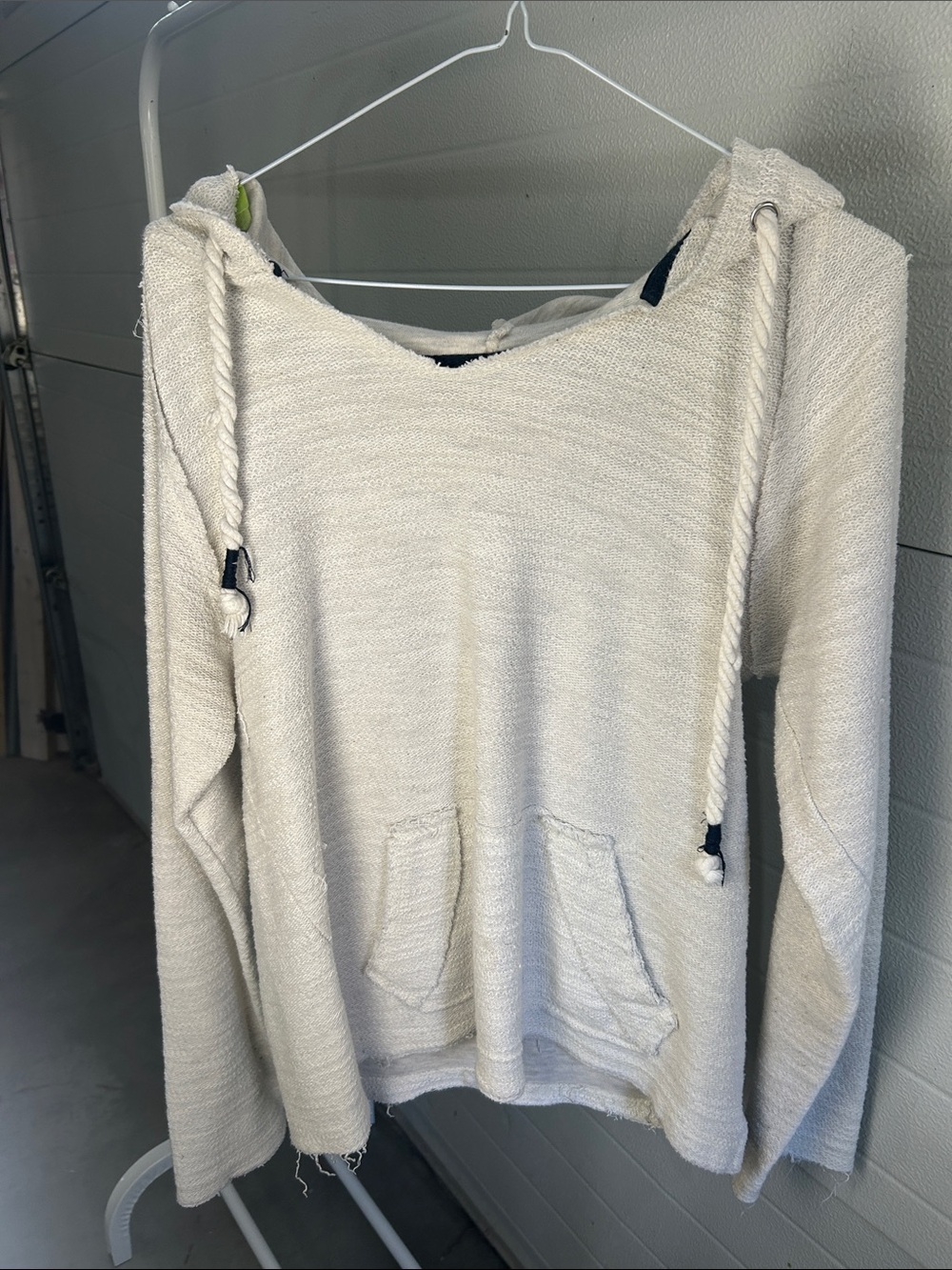 Cream Hooded Cowl-Neck Pullover Sweater